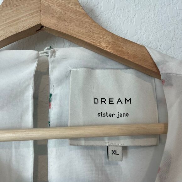 Sister Jane Dream White Floral Embroidered Taffeta Puff Sleeve Tie Back Dress XL - Picture 6 of 7